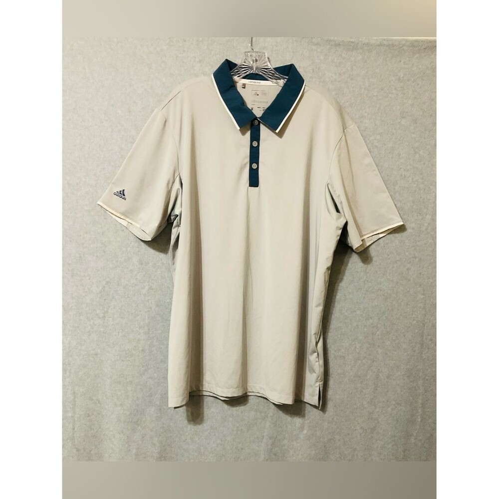 adidas Men's Beige Polo with Navy Contrast Collar Sz XL